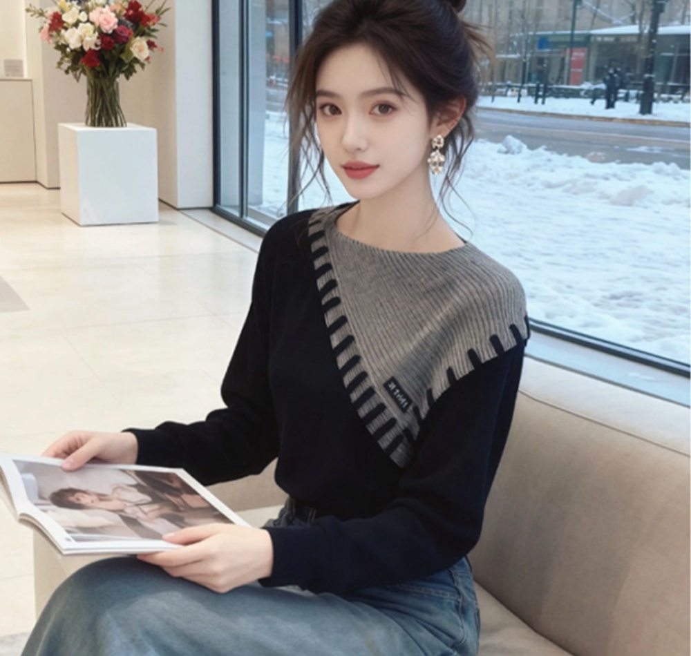 Irregular loose bottoming shirt slim sweater for women