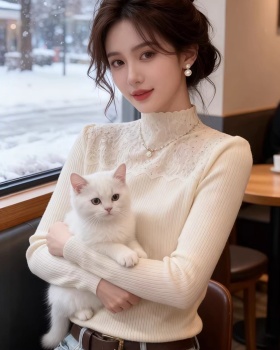 Splice sweater white bottoming shirt for women