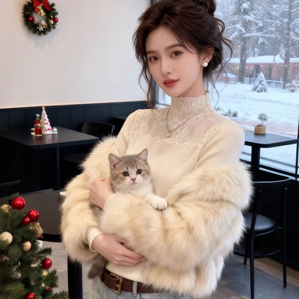 Splice sweater white bottoming shirt for women