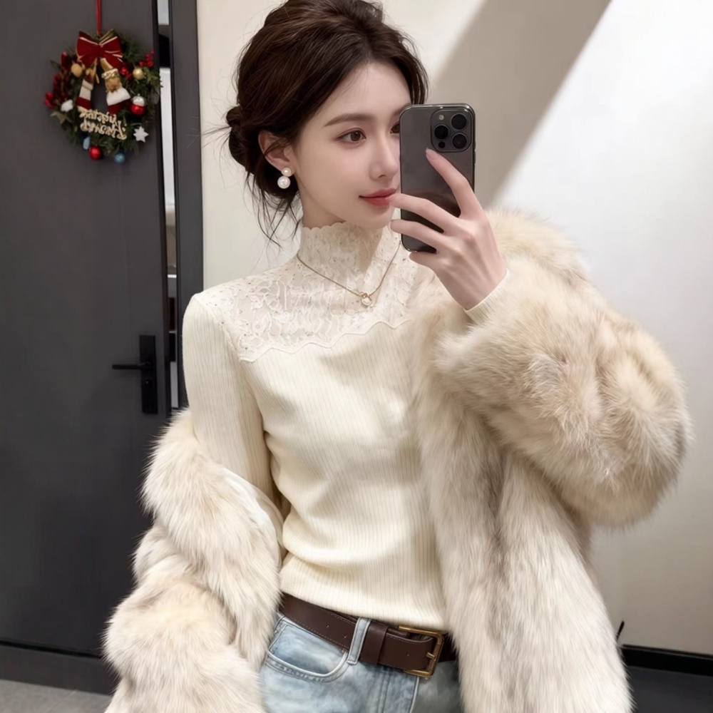 Splice sweater white bottoming shirt for women