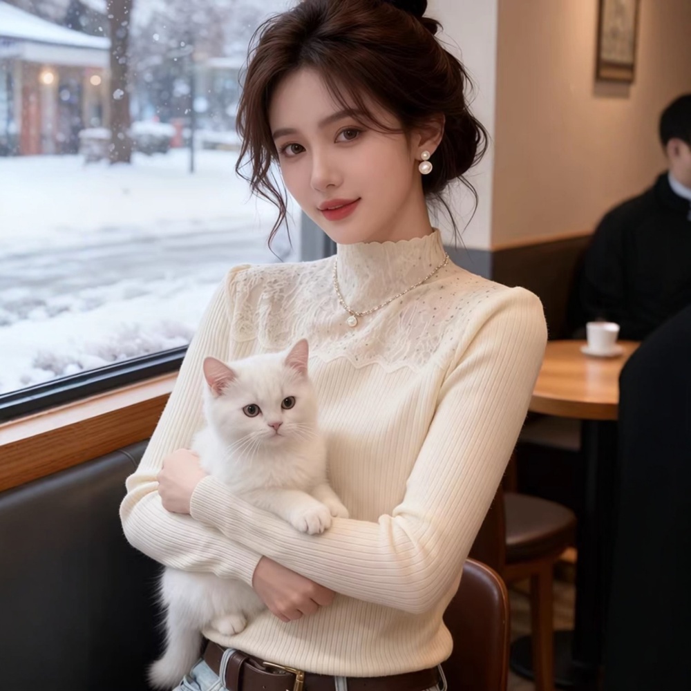 Splice sweater white bottoming shirt for women