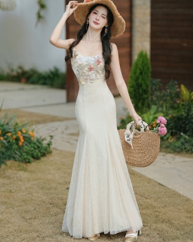 Vacation lace strap dress embroidery dress