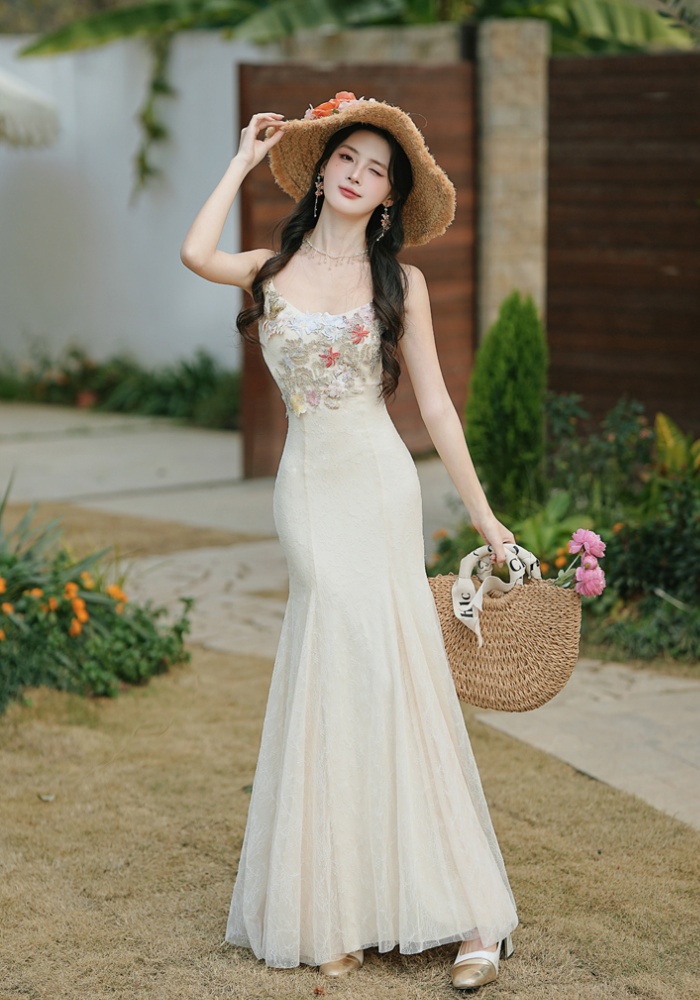 Vacation lace strap dress embroidery dress