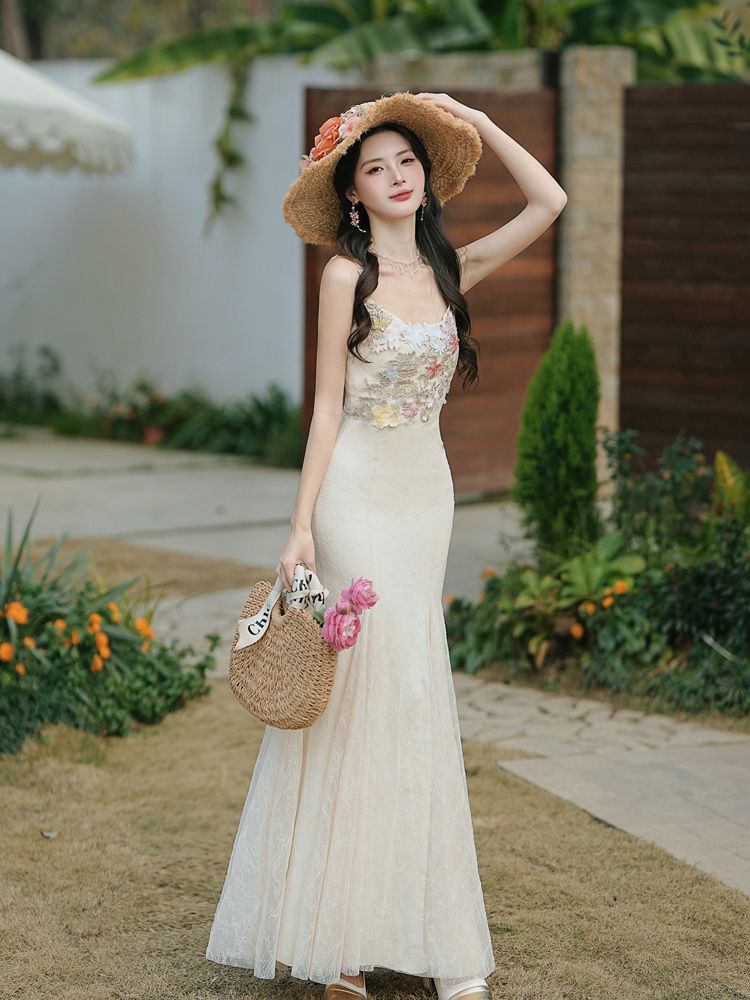 Vacation lace strap dress embroidery dress