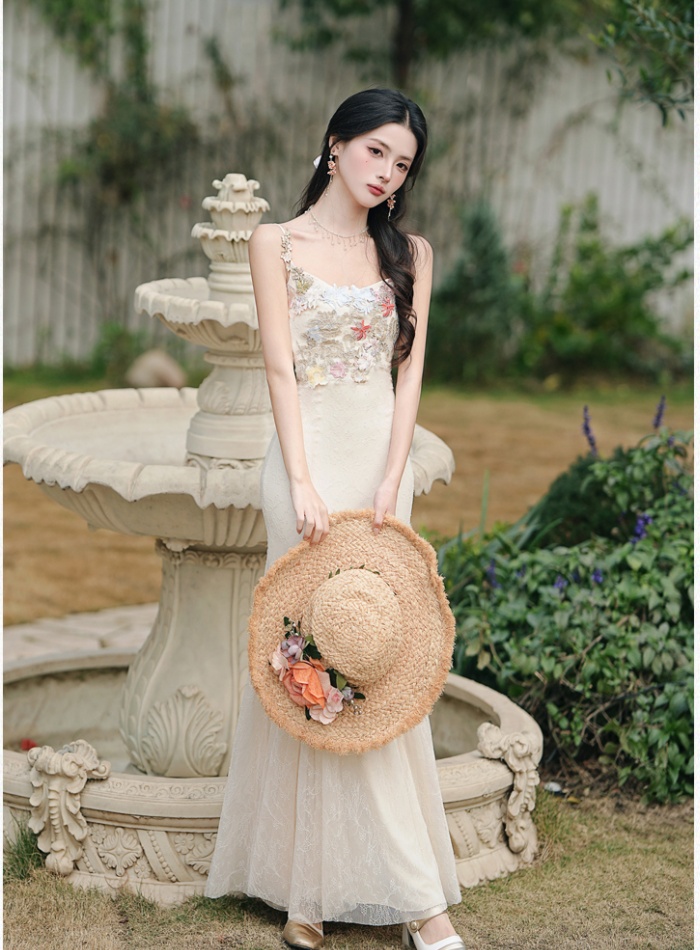 Vacation lace strap dress embroidery dress