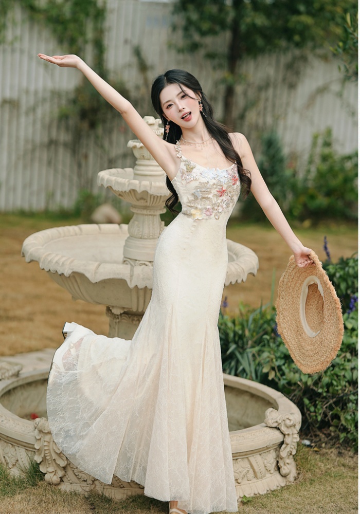 Vacation lace strap dress embroidery dress