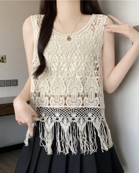 Tassels hollow sleeveless tops summer sweet retro vest