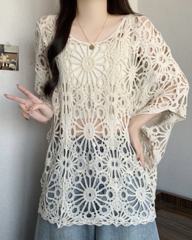 Bohemian style crochet bat sleeve sunscreen smock