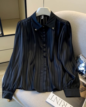 Commuting satin stripe shirt profession niche tops