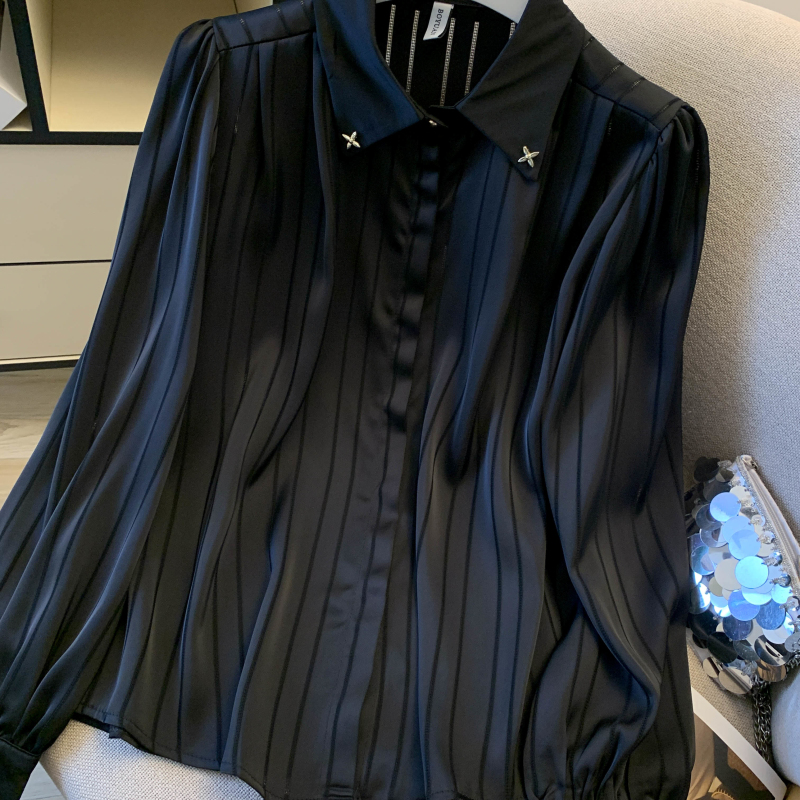 Commuting satin stripe shirt profession niche tops