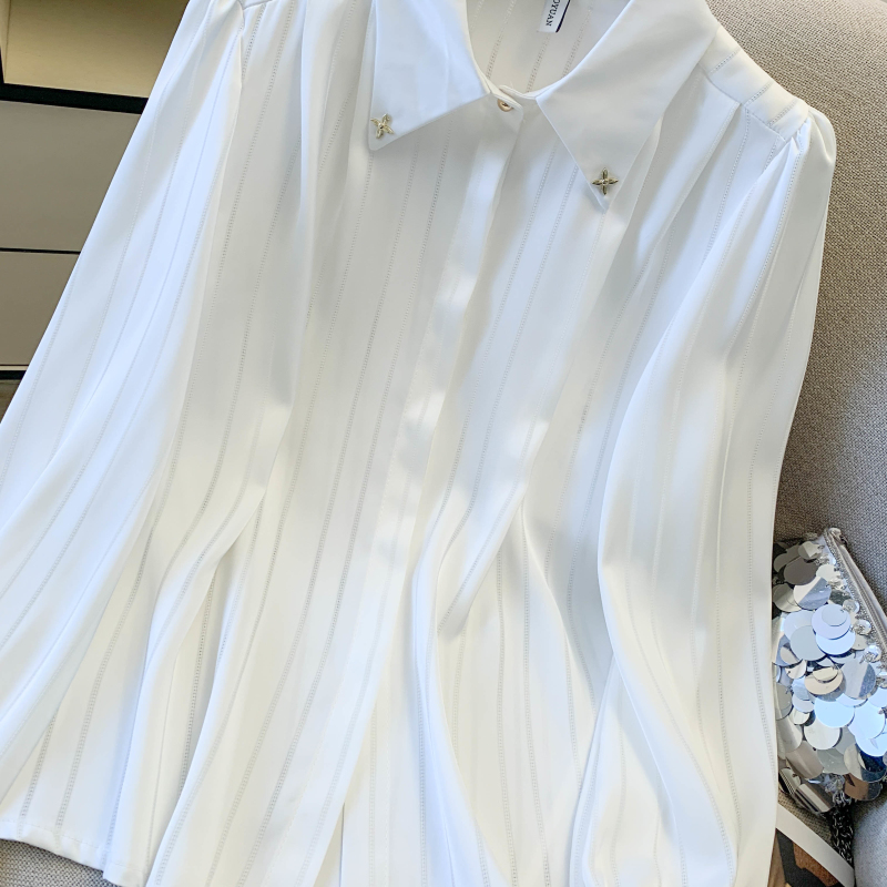 Commuting satin stripe shirt profession niche tops