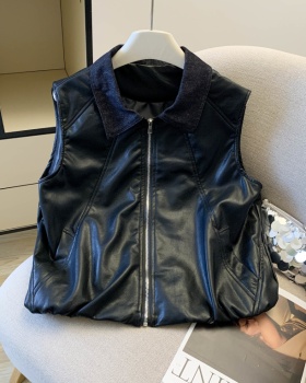 White outside the ride small vest washed ladies leather coat