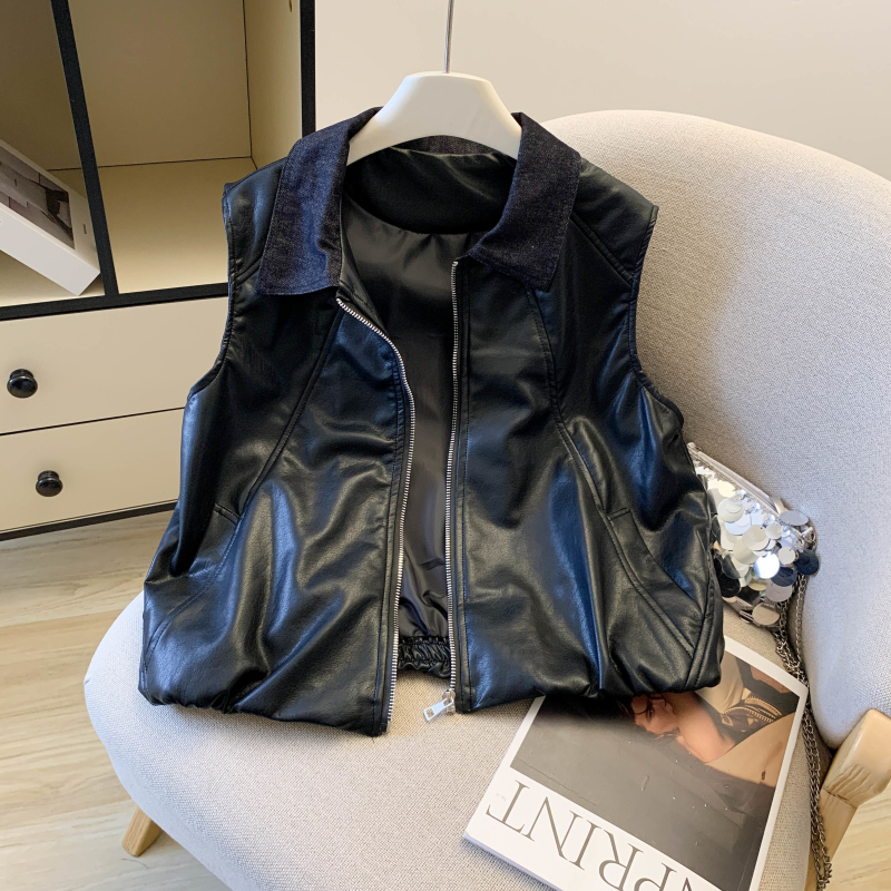 White outside the ride small vest washed ladies leather coat