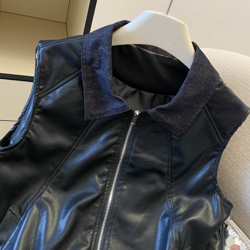 White outside the ride small vest washed ladies leather coat