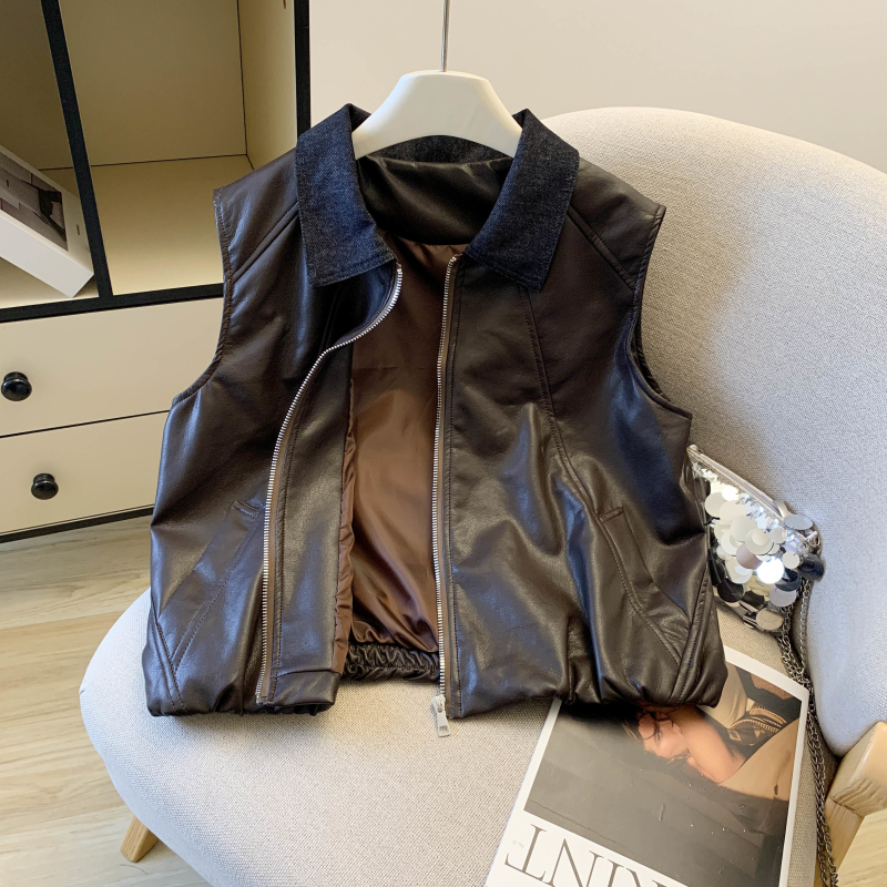 White outside the ride small vest washed ladies leather coat