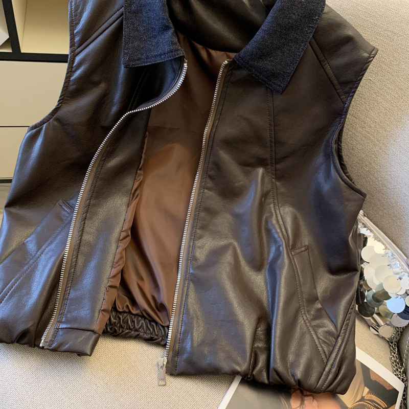 White outside the ride small vest washed ladies leather coat