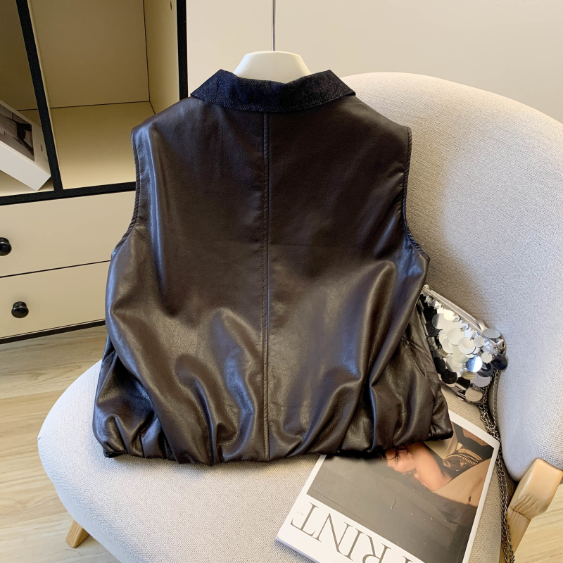 White outside the ride small vest washed ladies leather coat