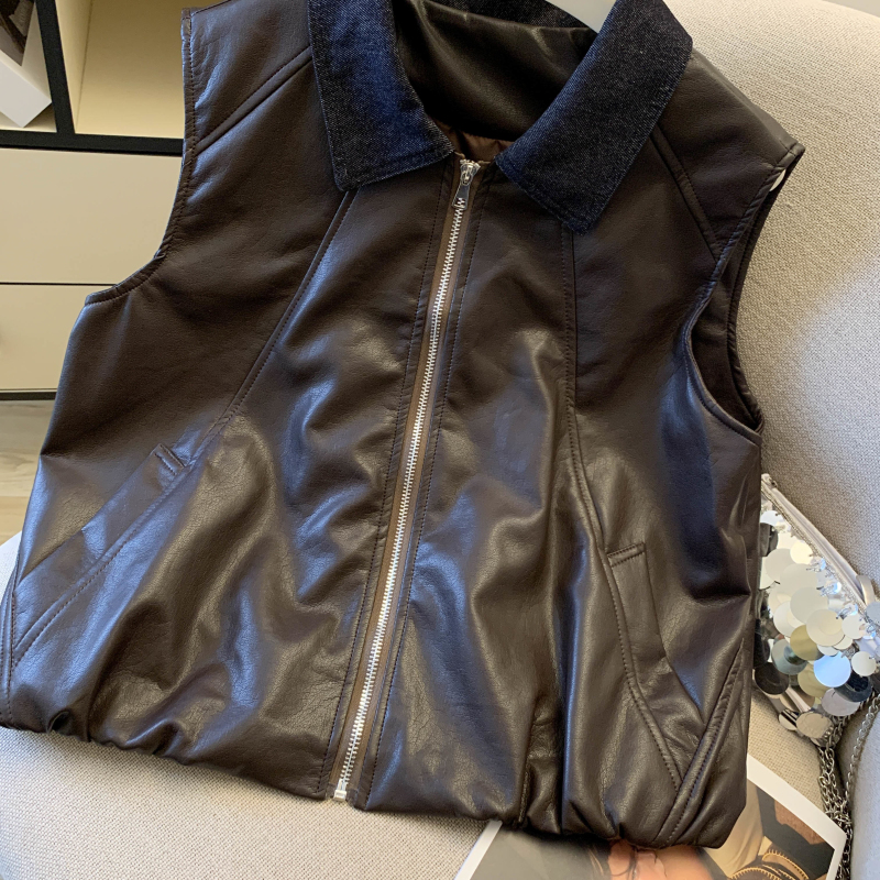 White outside the ride small vest washed ladies leather coat