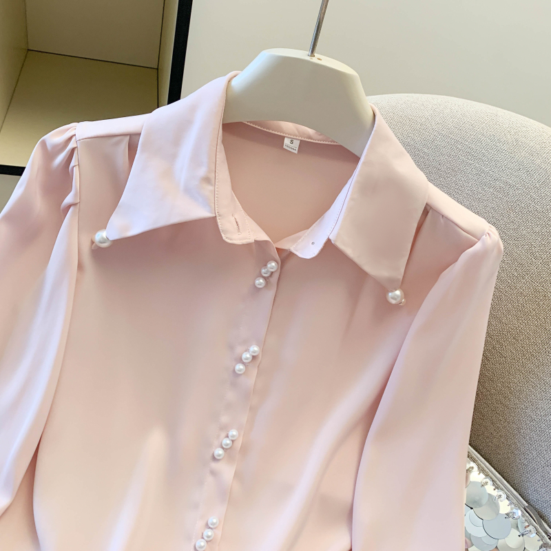 Spring Casual pearl buckle shirt for women