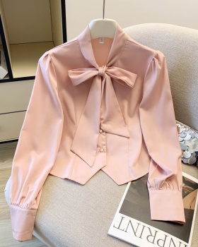 Spring white Korean style shirt short slim chiffon shirt