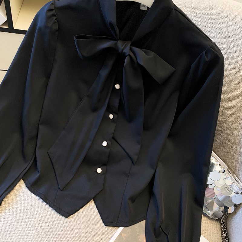 Spring white Korean style shirt short slim chiffon shirt