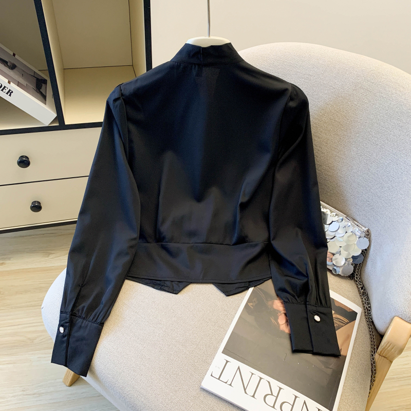 Spring white Korean style shirt short slim chiffon shirt