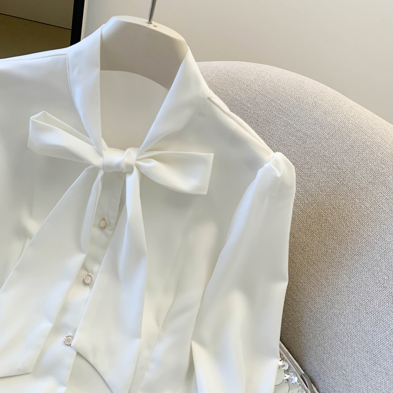 Spring white Korean style shirt short slim chiffon shirt