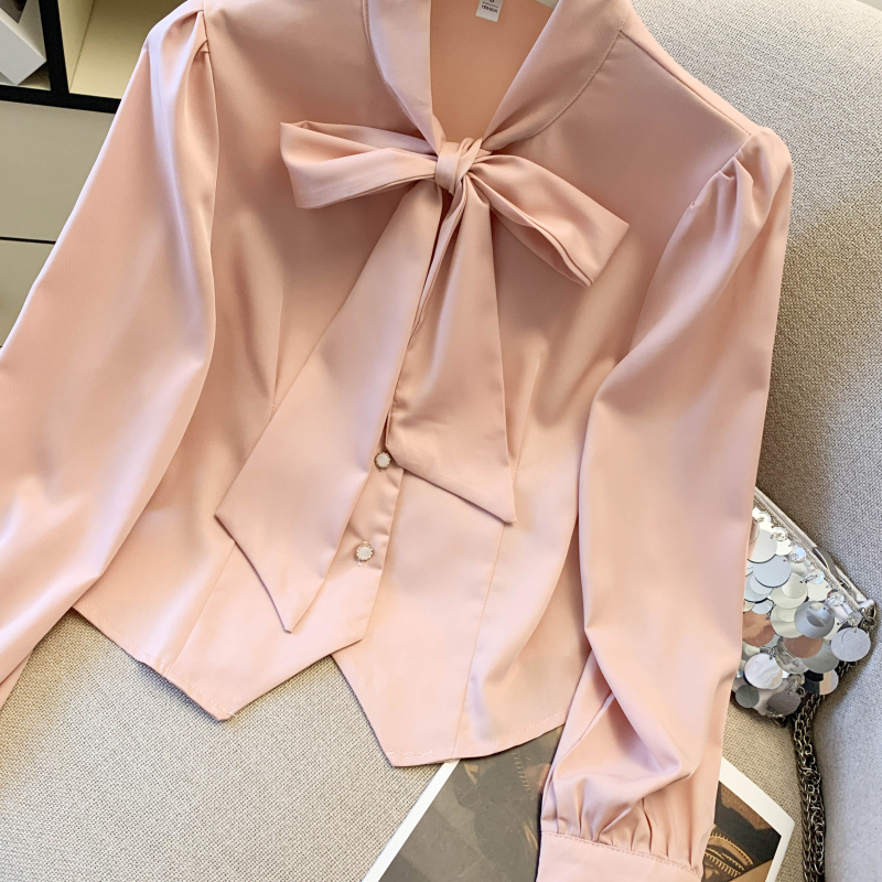 Spring white Korean style shirt short slim chiffon shirt