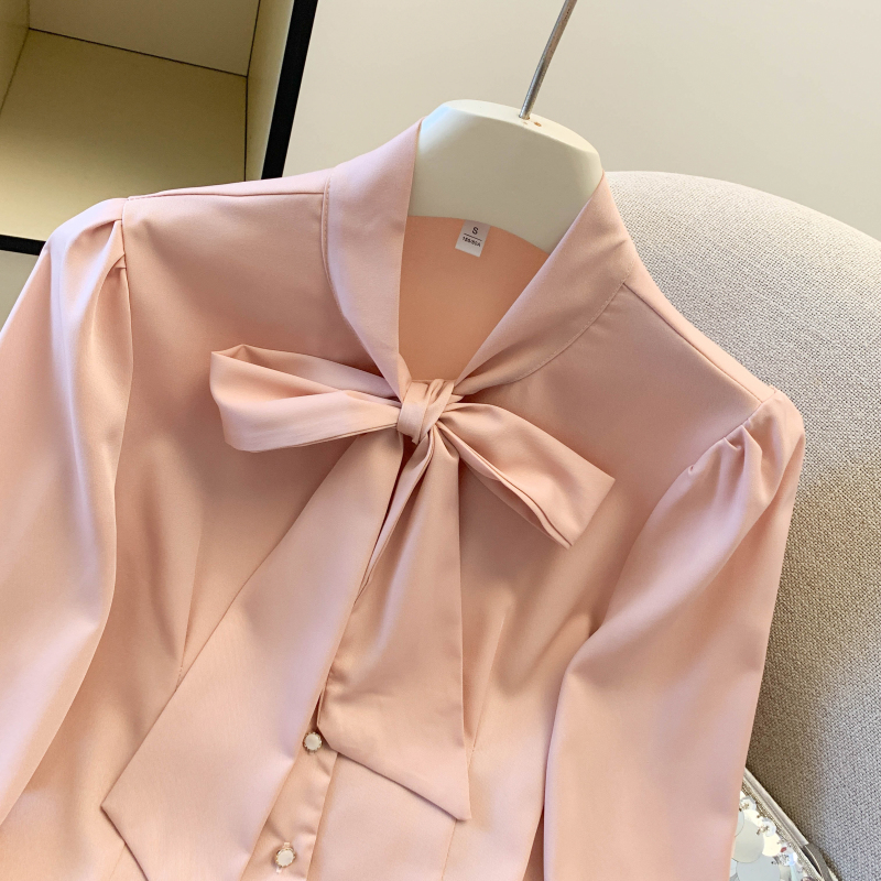 Spring white Korean style shirt short slim chiffon shirt