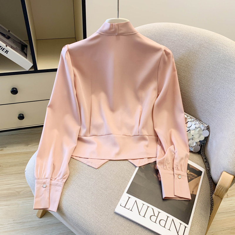 Spring white Korean style shirt short slim chiffon shirt