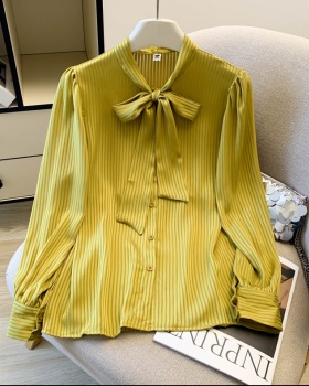 Satin green shirt niche bow tops for women