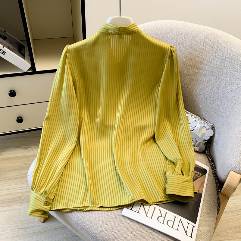 Satin green shirt niche bow tops for women