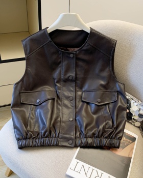Western style all-match tops short leather coat for women
