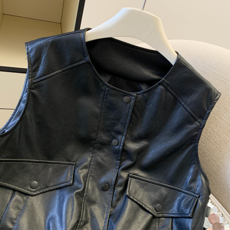 Western style all-match tops short leather coat for women