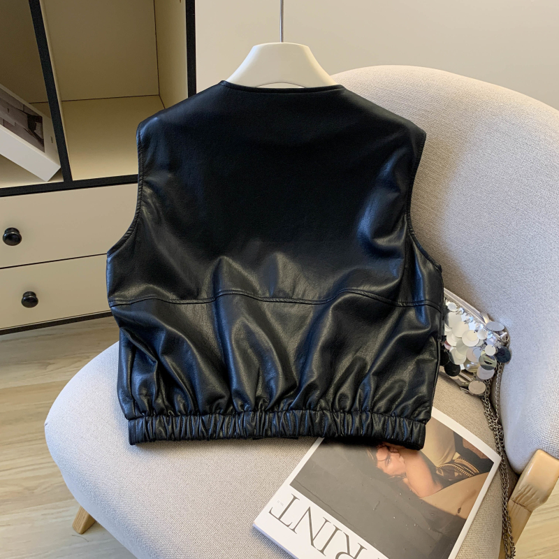 Western style all-match tops short leather coat for women