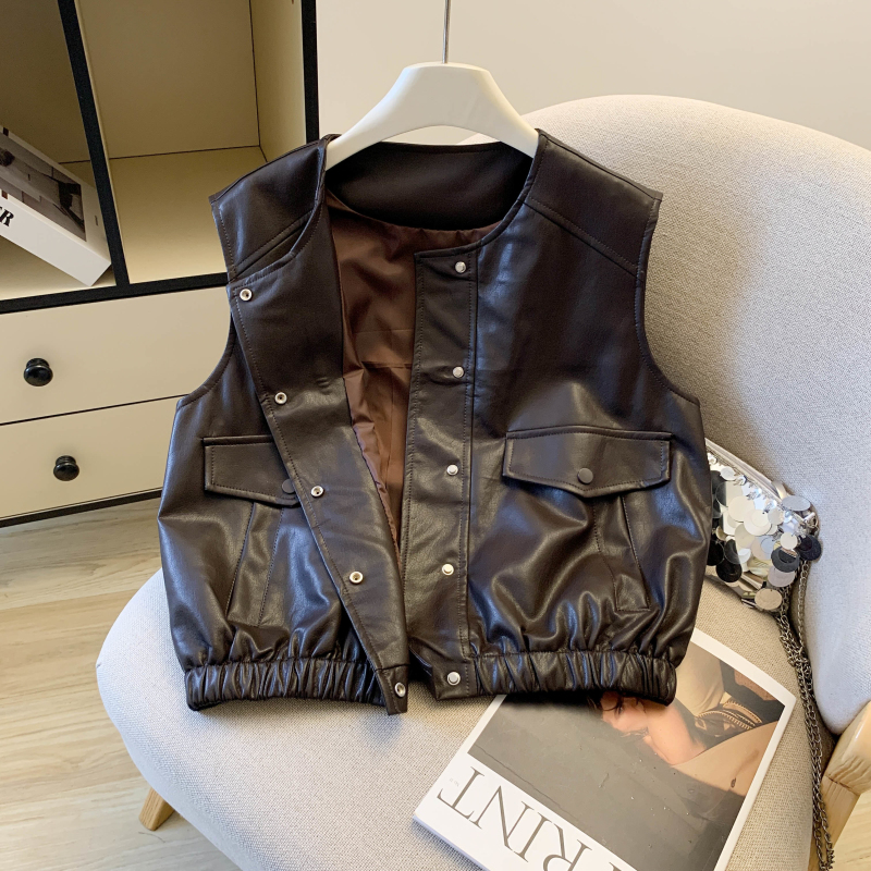 Western style all-match tops short leather coat for women