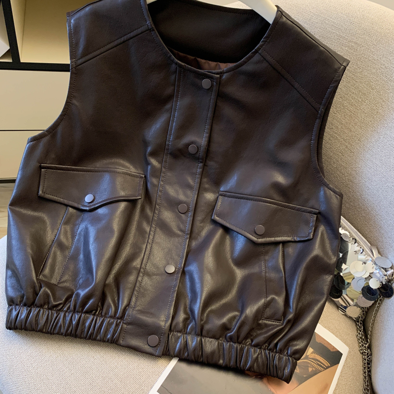 Western style all-match tops short leather coat for women