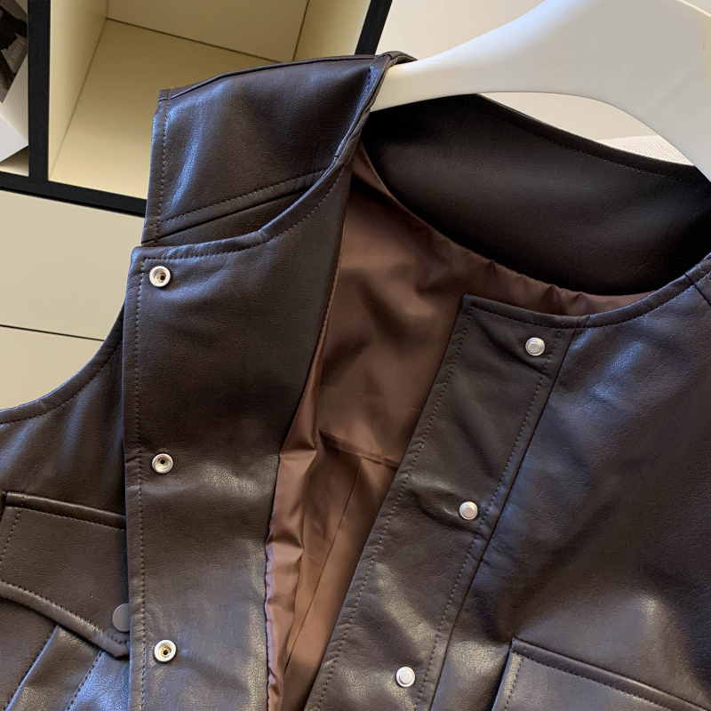 Western style all-match tops short leather coat for women