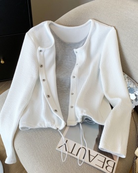 Lazy long sleeve cardigan spring drawstring tops for women