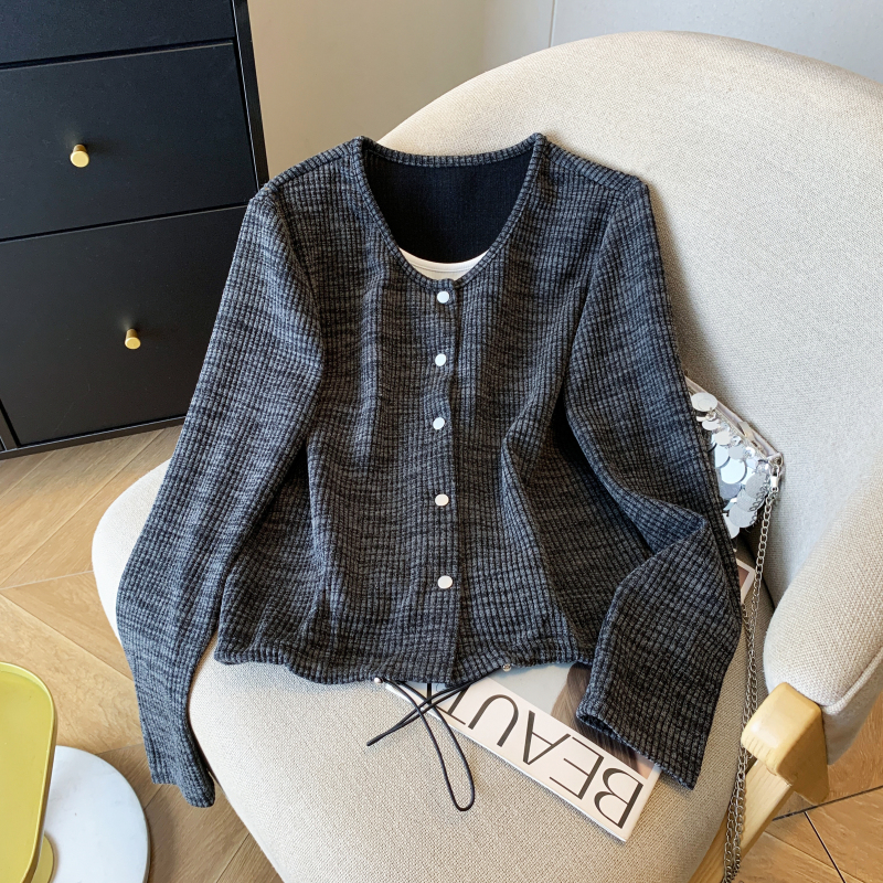 Lazy long sleeve cardigan spring drawstring tops for women