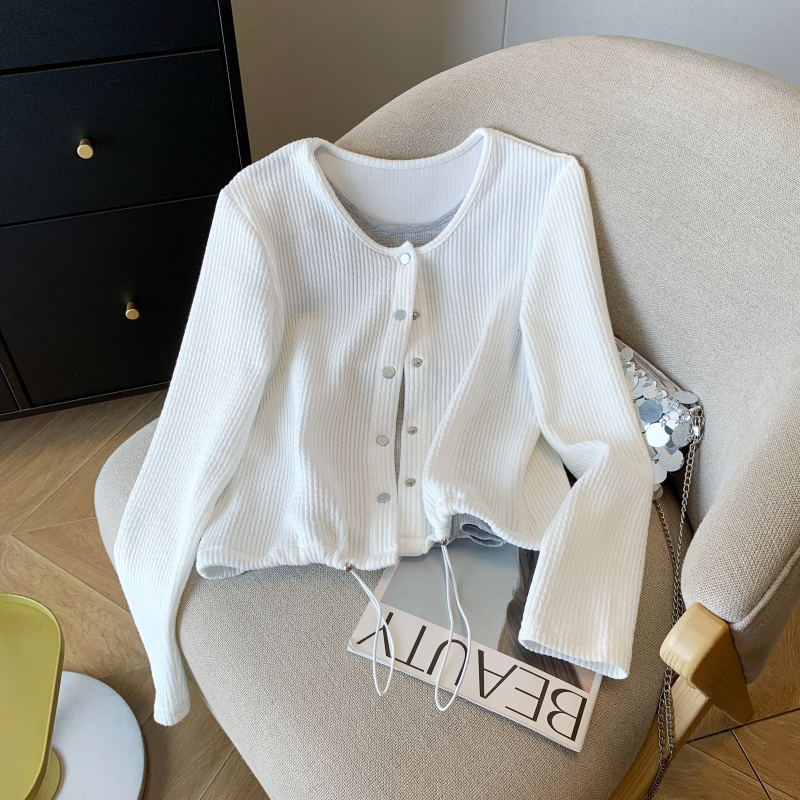 Lazy long sleeve cardigan spring drawstring tops for women