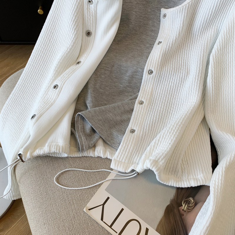 Lazy long sleeve cardigan spring drawstring tops for women