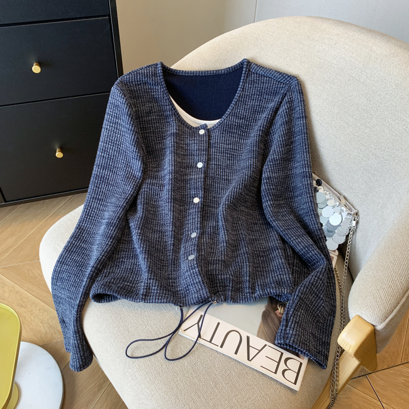 Lazy long sleeve cardigan spring drawstring tops for women