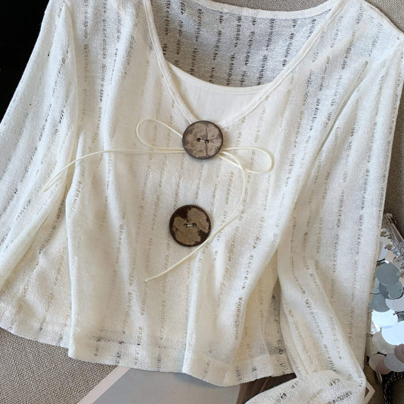 Western style niche smock big buckle sweet T-shirt 2pcs set