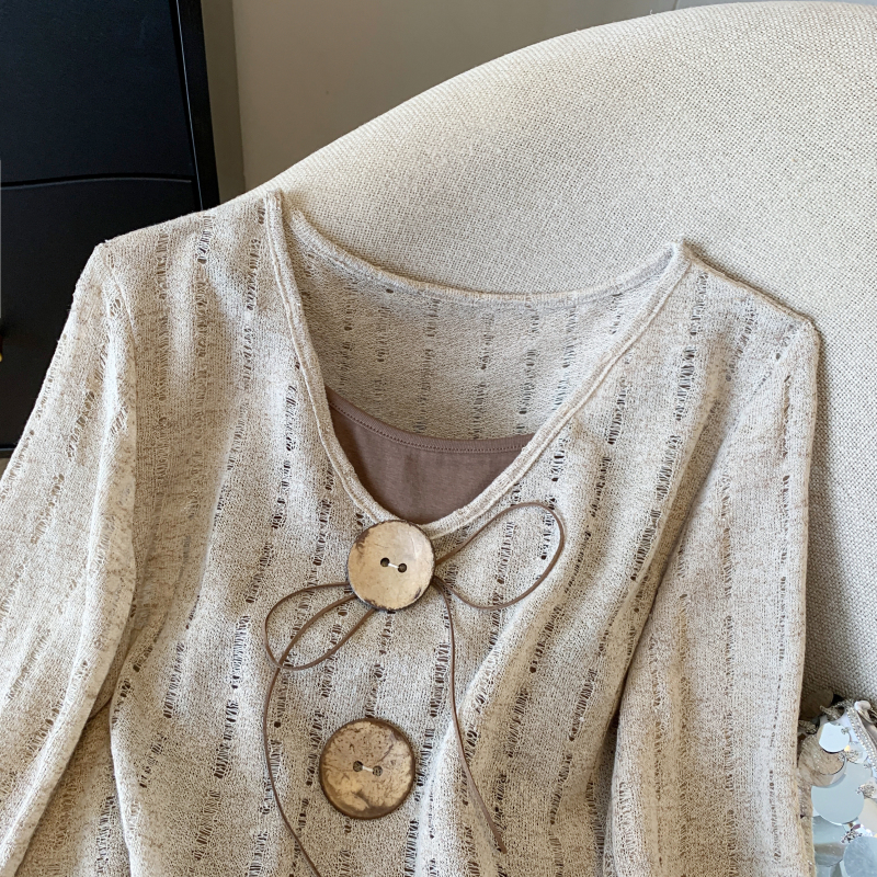 Western style niche smock big buckle sweet T-shirt 2pcs set