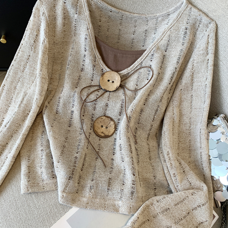 Western style niche smock big buckle sweet T-shirt 2pcs set