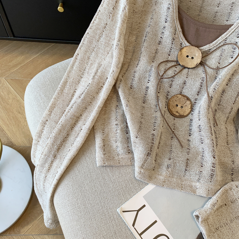 Western style niche smock big buckle sweet T-shirt 2pcs set