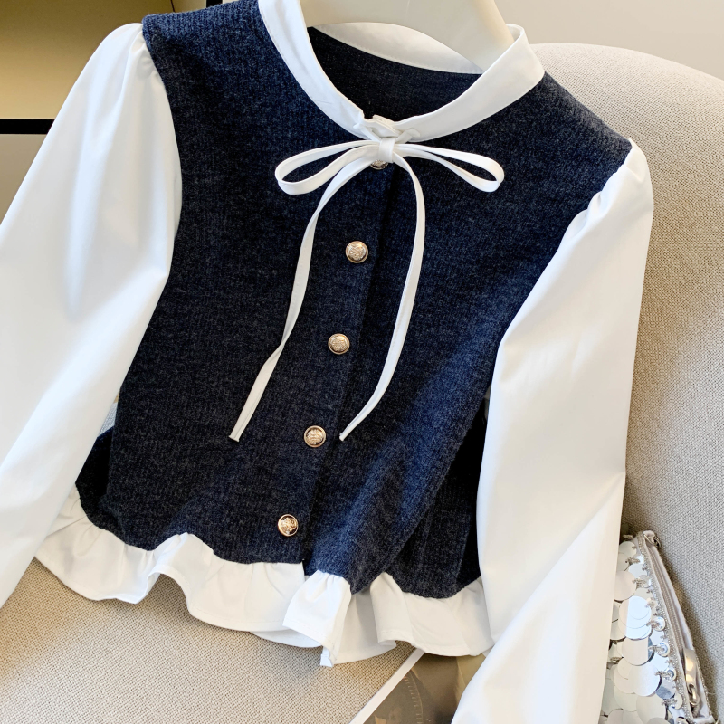 France style bottoming shirt Pseudo-two small shirt