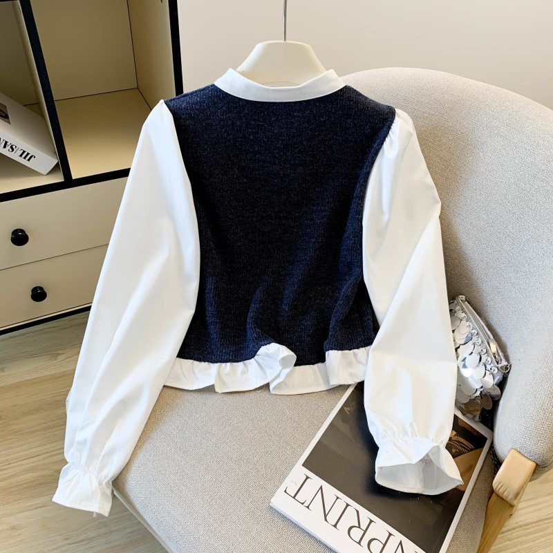 France style bottoming shirt Pseudo-two small shirt