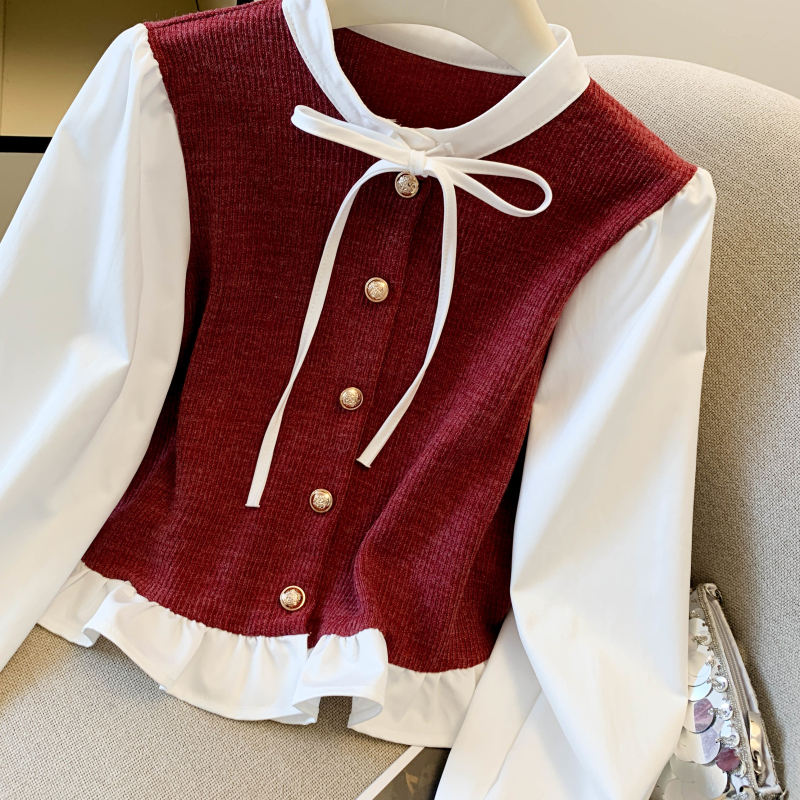 France style bottoming shirt Pseudo-two small shirt